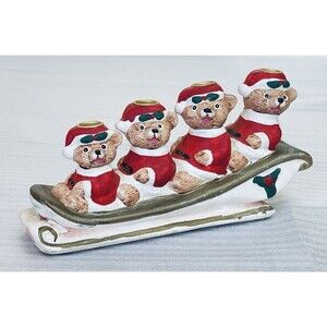 Vintage Santa Bears Sleigh Candle Holder – Christmas Decor for 4 Tapers
